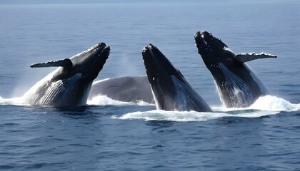 A Group Of Humpback Whales Feeding Cooperatively