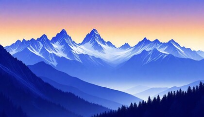 digital painting Serene mountain range at sunset m (13)