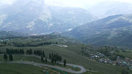 Sikkim mountains, Himalayan villages, tea fields, Darjeeling from the air