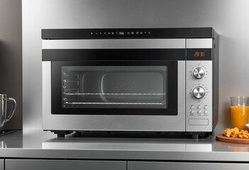 Modern stainless steel microwave oven. Kitchen appliance