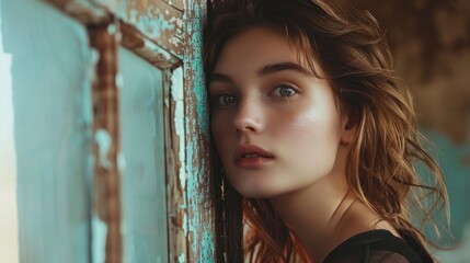 artistic portrait of beautiful young woman looking away, shot on studio