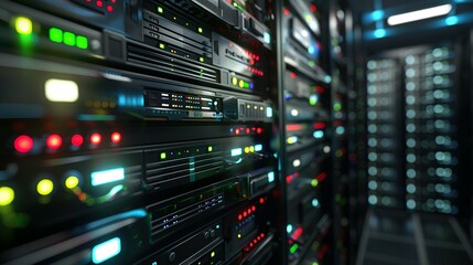 Rack Server on server room Data center, server room security, data center server, web host warehouse data server cabinets network storage database.