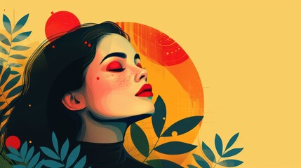 Vintage Geometric Woman: Trendy Abstract Illustration with Minimalistic Geometry Elements