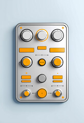 A minimalistic control panel or interface design. Template for web online app dashboard. Set of Buttons, Dials, Knobs on neutral background.