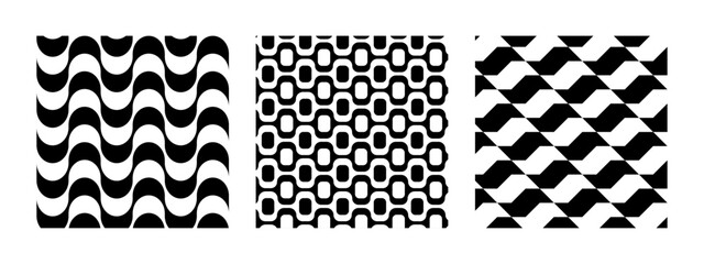 Copacabana, Ipanema and Sao Paulo boardwalk patterns. Famous beach promenades in Brazil. Repeating black and white wave textures in Portuguese pavement style. Vector graphic illustration.