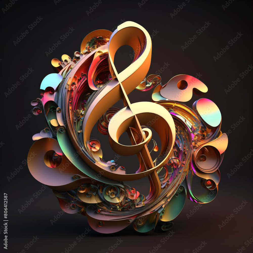 Wall mural modern and abstract multicolor music background with fluid structure and clef