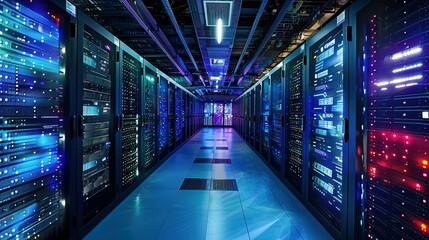 Rack Server on server room Data center, server room security, data center server, web host warehouse data server cabinets network storage database.