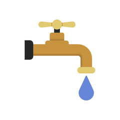 Faucet with Water Drop, Vector Flat Illustration Design