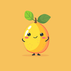 Fototapeta premium A cartoonish mango fruit with a green leaf on top. The mango is smiling and he is happy