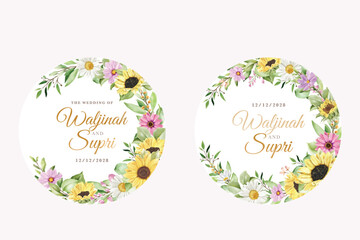 floral sun flower and cherry blossom labels design