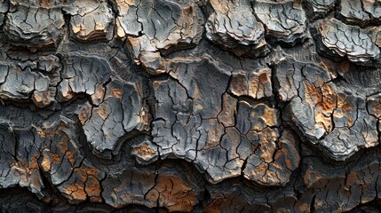 Organic Textures: Close-up View of Weathered Tree Trunk with Intricate Bark Patterns and Knots