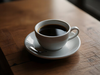 cup of coffee on wooden table