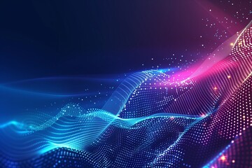 Abstract Waving Particle Technology Background Design. Abstract wave moving dots flow particles, hi-tech and big data background design for brochures, flyers, magazine, business card, banner. Vector