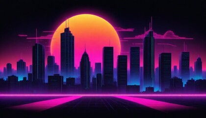 3d model A retro sunset cityscape with silhouettes (10)