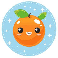 Obraz premium A cartoon orange with a green leaf on top. The orange is smiling and has a happy expression