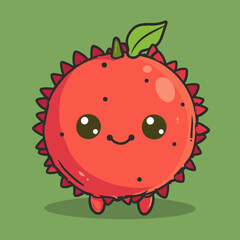 Fototapeta premium Cute kawaii red Rambutan fruit character vector illustration.