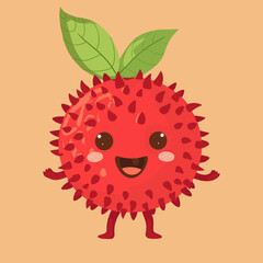 Obraz premium Funny cartoon Rambutan fruit character. Vector Illustration.