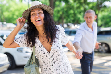 International couple having a date during sunny day