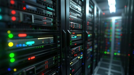 Naklejka premium Data Center Server Room, fiber optic, data center server, data center cloud, data center construction, data center abstract, data center server,