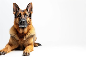 Mystic portrait of German Shepherd, copy space on right side, Close-up View,  Isolated on white background