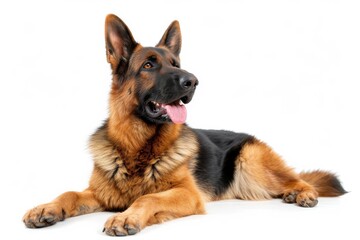 Fototapeta premium Mystic portrait of German Shepherd, copy space on right side, Close-up View, Isolated on white background