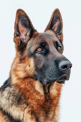 Mystic portrait of German Shepherd, copy space on right side, Close-up View,  Isolated on white background