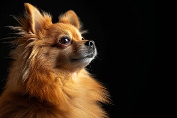 Obraz premium Mystic portrait of Pomeranian, Close Up View, Isolated on black background 