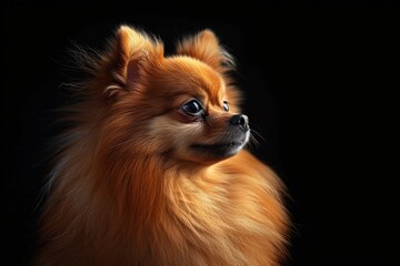 Mystic portrait of Pomeranian, Close Up View, Isolated on black background 