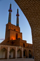 View of the minarets of the Grand Mosque in Yazd, Iran in full details