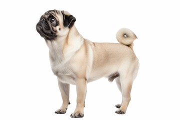 the beside view Pug dog standing, left side view, 