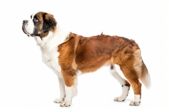 the beside view Saint Bernard dog standing, left side view, 