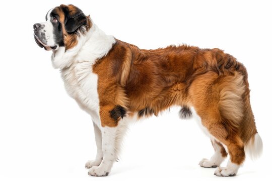 the beside view Saint Bernard dog standing, left side view, 