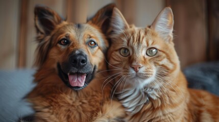 Dog and Cat Friends: A Heartwarming Portrait of Two Companions Looking at the Camera with Joy and Amazement - Isolated on Background