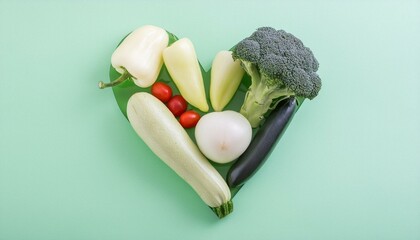Heartshaped fresh veggies on a greenscreen