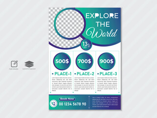 Creative Travel agency advertisement flyer design template 