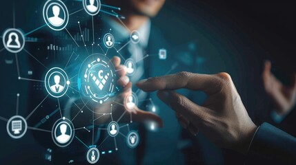 Business people touching on screen to target customer, Human resources management and recruitment business process concept with HR manager selecting candidate for hiring