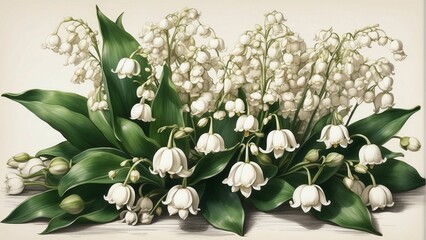 Vintage lily of the valley still life floral illustration 