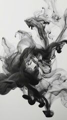 Abstract Black and White Smoke Swirls on Grey Background