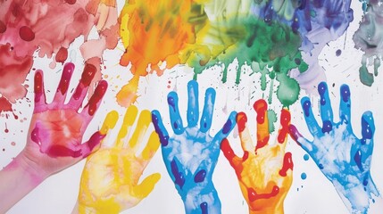 Watercolor handprints in diverse colors for World Autism Awareness Day