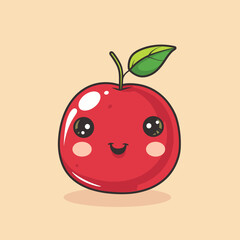 Obraz premium A cartoon apple with a green leaf on top. The apple is smiling and has a happy expression