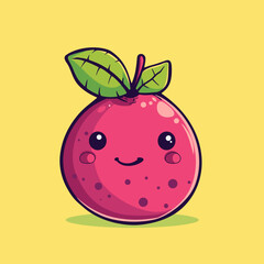 Fototapeta premium A cartoon apple with a green leaf on top. The apple is smiling and has a happy expression