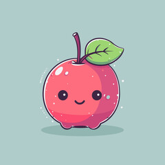 A cartoon apple with a leaf on top. The apple is smiling and has a happy expression. The image is bright and cheerful, with a playful and whimsical feel