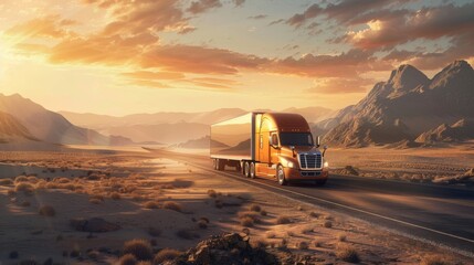 Obraz premium Traditional American semi truck driving on the highway.