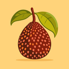 A red Exotic Fruit Salak with green leaves on top. The pear is ripe and has a shiny surface