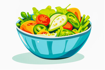 A vibrant bowl of fresh salad, bursting with colorful vegetables and healthy goodness, showcased against a white background.