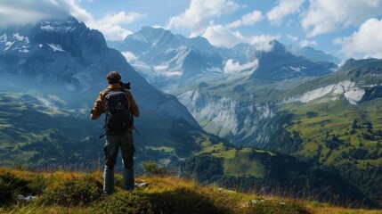 Obraz premium Photographer is watching at mountains