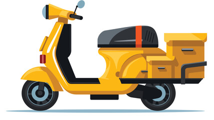 Yellow delivery scooter cartoon illustration. Modern urban transport food parcel delivery vector graphic. Isolated white background, twowheeler without riders