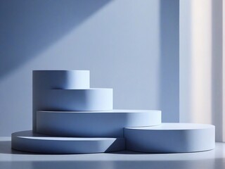 white podium with blue background