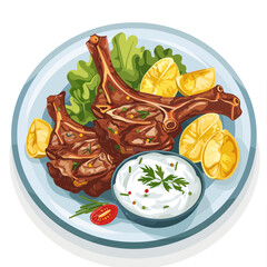 A plate of food Padakia Greek-Style Lamb Chops with potatoes, and vegetables
