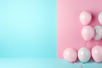 Group of White and Pink Balloons on Blue and Pink Background